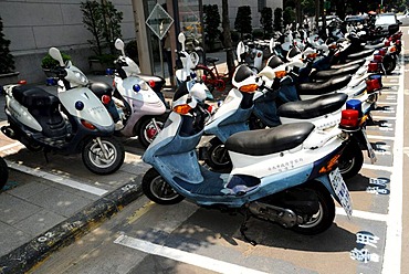 Parked police motorcycle scooters, Taipei, Taiwan, Asia