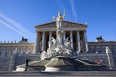 Statue of Pallas Athena in front of the Parlament parliament, magnificent building on the Ringstrasse, metropolis Vienna, Austria, Europe