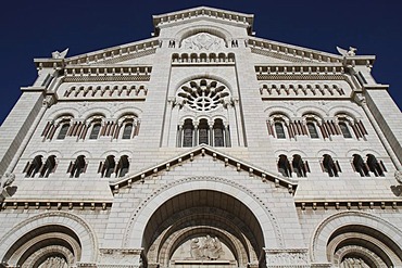 Facade of the Neo-Romanesque-style cathedral in the old town, Principality of Monaco, Cote d'Azur, Europe