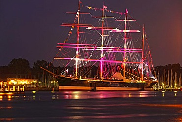 Illuminated four-masted barque Passat, Travemuende Week 2009, Travemuende, Schleswig-Holstein, Germany, Europe