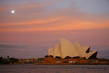 Sydney Opera House at night with full moon, Sydney, Australia