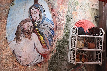 Saints image on a house facade in Monterosso, Cinque Terre, Liguria, Italy, Europe