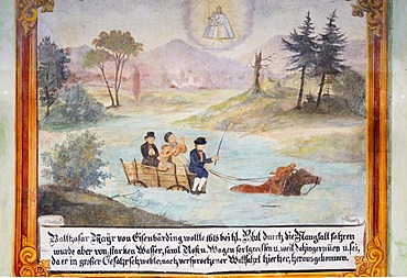 Ex voto votive, lime paint, representation of the miraculous rescue of a carriage from the waters of a river, 16th century, Tuntenhausen, Bavaria, Germany, Europe