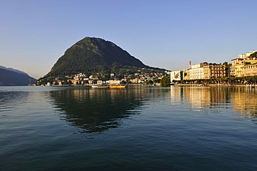 Lugano with San Salvatore mountain on Lago di Lugano, Lake Lugano, Canton of Ticino, Switzerland, Europe