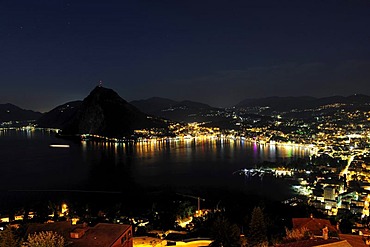 Lugano with San Salvatore mountain on Lago di Lugano, Lake Lugano, Canton of Ticino, Switzerland, Europe