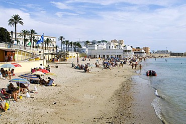 City beach, Playa de la Caleta with Balneario de la Palma in Cadiz, Andalusia, Spain, Europe