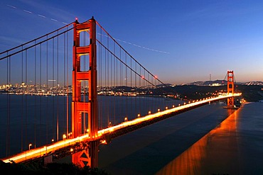 Lighted Golden Gate Bridge at twilight, San Francisco, California, United States of America