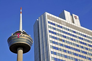 Administration building of the Deutsche Telekom, German Telecom, in the back the TV tower, Cologne, North Rhine-Westphalia, Germany, Europe