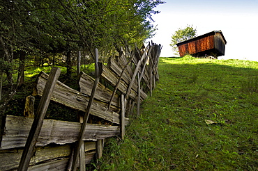 Wooden fence, granary from Ramsau, Glentleiten open-air museum, Bavaria, Germany, Europe