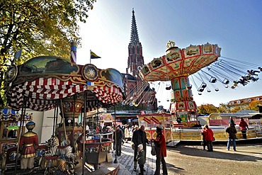 Classic chair-o-planes or swing carousel, Auer Dult fair, Munich, Bavaria, Germany, Europe