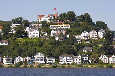 View on the Suellberg hill overlooking the river Elbe in the suburb of Blankenese in Hamburg, Germany, Europe