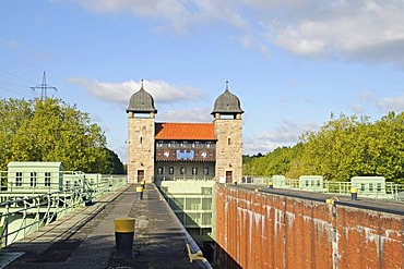 Old shaft lock, Henrichenburg boat lift, Schleusenpark, Waltrop Lock Park, Westphalian Industrial Museum, Route of Industrial Heritage, Dortmund Ems Canal, Waltrop, North Rhine-Westphalia, Germany, Europe