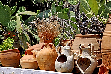 Clay and ceramic pots, Lychnostatis open-air museum, museum of local history, museum of traditional Cretan life, Hersonissos, Crete, Greece, Europe