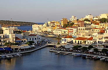 Sunset, harbour, Agios Nikolaos, Crete, Greece, Europe