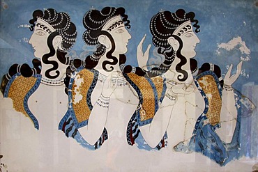 Mural painting, Knossos, archaeological excavation site, Minoan Palace, Heraklion, Crete, Greece, Europe