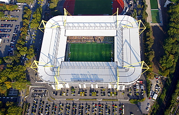 Aerial view, Westfalenstadion Stadium, SignalIdunalPark, SignalIduna Park, Dortmund, Ruhrgebiet region, North Rhine-Westphalia, Germany, Europe