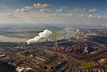 Aerial photo, ThyssenKrupp steel plant, Schwelgern coking plant, Rhine River, Duisburg, Ruhr area, North Rhine-Westphalia, Germany, Europe