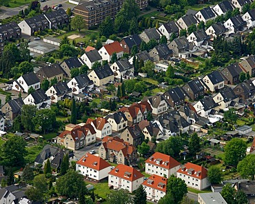 Aerial photo, Horst Coburg Strasse street, duplexes, rows of houses, Buer, Gelsenkirchen, Ruhrgebiet area, North Rhine-Westphalia, Germany, Europe