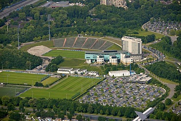 Aerial, Sportparadies sports paradise, Schalke Feld, Veltins-Arena stadium, S04 football club, Buer, Gelsenkirchen, Ruhrgebiet area, North Rhine-Westphalia, Germany, Europe