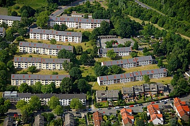 Aerial photo, Schaffrath Solar Village, Hegerothstrasse, F & S solar concept, Buer, Gelsenkirchen, Ruhr area, North Rhine-Westphalia, Germany, Europe