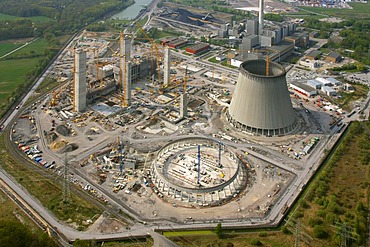 Aerial photo, Kraftwerk Westfalen power plant, power plant construction, coal power plant, RWE-Power, Datteln-Hamm-Kanal canal, Uentrop, Hamm, Ruhrgebiet region, North Rhine-Westphalia, Germany, Europe