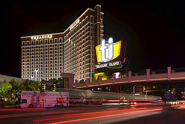 Treasure Island Hotel at night on the Las Vegas Strip, Las Vegas, Nevada, USA