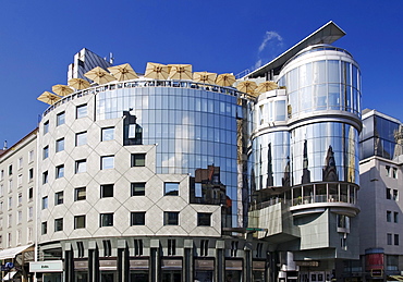 Haas House, a modern building at Stock-im-Eisen-Platz square in Vienna, Austria, Europe