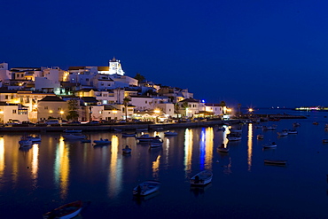 Ferragudo village at night, Algarve, Portugal, Europe