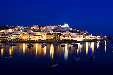 Ferragudo village at night, Algarve, Portugal, Europe