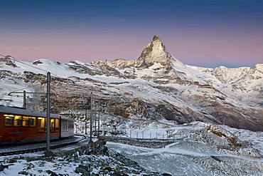 Gornergratbahn mountain rack railway with Mt. Matterhorn, Zermatt, Switzerland, Europe