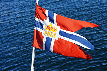 Flag of the mailboat Nordkapp, Hurtigruten, Norway, Scandinavia, Europe