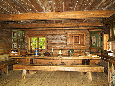 Sitting room, Deti-house from 1817, open air museum Trondelag, Sverresborg, Trondheim, Norway, Scandinavia, Europe