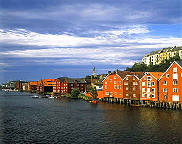 Former storehouses at the Kjopmannsgata on the river Nidelva, Trondheim, Norway, Scandinavia, Europe