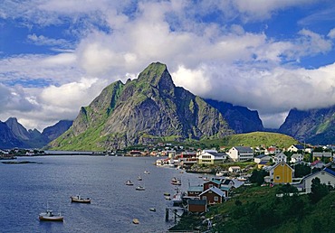 Harbor of Reine, fjord of Reine, Lofoten, Norway, Europe