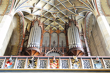 Organ by Friedrich Ladegast, built between 1864-1892, Evangelische Schlosskirche Protestant castle church, Luther city Wittenberg, Saxony-Anhalt, Germany, Europe