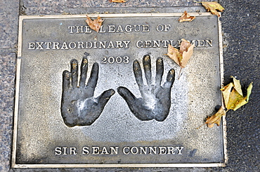 Sir Sean Connery, plaque with palm prints, Leicester Square, London, England, United Kingdom, Europe