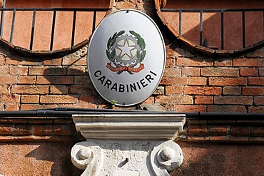 Carabinieri, sign over the entrance door of a police station, Venice, Veneto, Italy, Europe