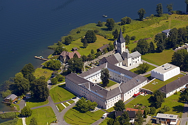 Ossiach Abbey, Lake Ossiach, aerial photo, Carinthia, Austria, Europe