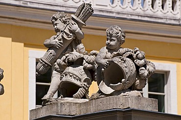 Baroque cherub on Cosel Palace, historic town centre, Dresden, Saxony, Germany, Europe