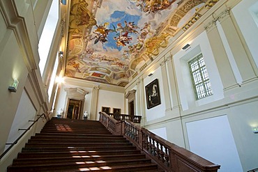 Staircase with ceiling frescoes by Johann Michael Rottmayr, Palais Liechtenstein, Vienna, Austria, Europe