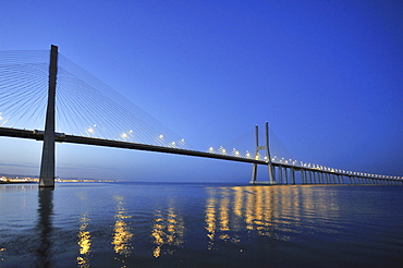 Vasco da Gama bridge over the Rio Tejo river in the Parque das NacÄ±es park, site of the Expo 98, Lisbon, Portugal, Europe