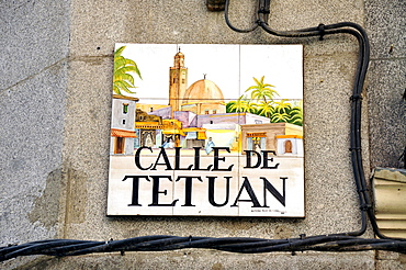 Street sign, Calle de Tetuan, Madrid, Spain, Iberian Peninsula, Europe