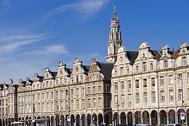 Public houses and Town Hall Tower, Grand Place, Arras, Nord Pas-de-Calais, Normandy, France, Europe, PublicGround