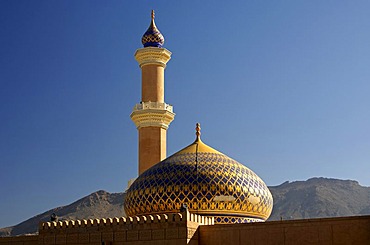 Minaret and dome of the Great Mosque in Nizwa, Sultanate of Oman, Middle East