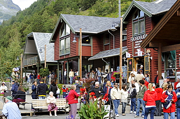 Shops in the port of Geiranger, Geirangerfjord, Norway, Scandinavia, Northern Europe, Europe