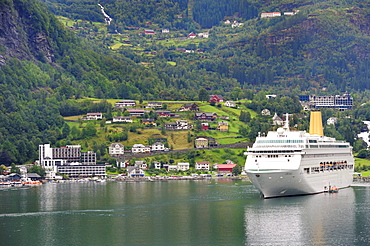 Cruise ship in the port of Geiranger, Geirangerfjord, Norway, Scandinavia, Northern Europe, Europe