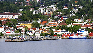 Typical Norwegian houses on the Oslo fjord, Norway, Scandinavia, Northern Europe