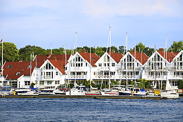 White wooden houses at the marina in Stavanger, Norway, Scandinavia, Northern Europe