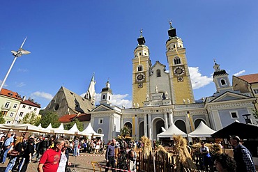 Brixen Cathedral and the Bread and Strudel Festival on the cathedral square in Brixen, Alto Adige, Trentino, Italy, Europe