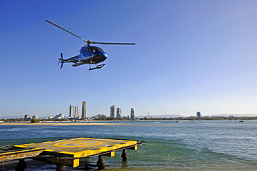 Helicopter taking off from a platform, Sea World, Surfers Paradise, Gold Coast, New South Wales, Australia